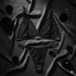 The 'Opulence Noir' Silk & French Lace Bralette & Thong Set - Black